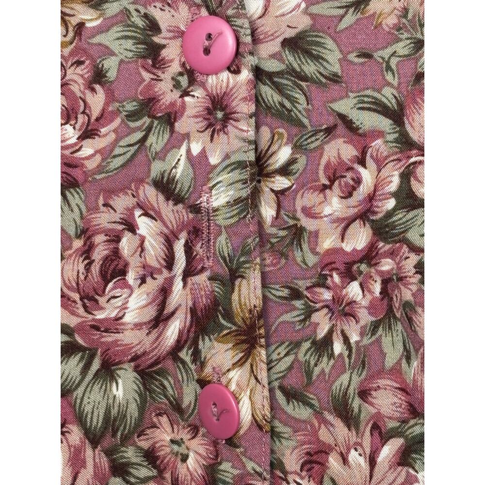 Vintage Floral Flowing Midi Skirt Pink Rose Print Button Front Cottage Romantic - Picture 9 of 11
